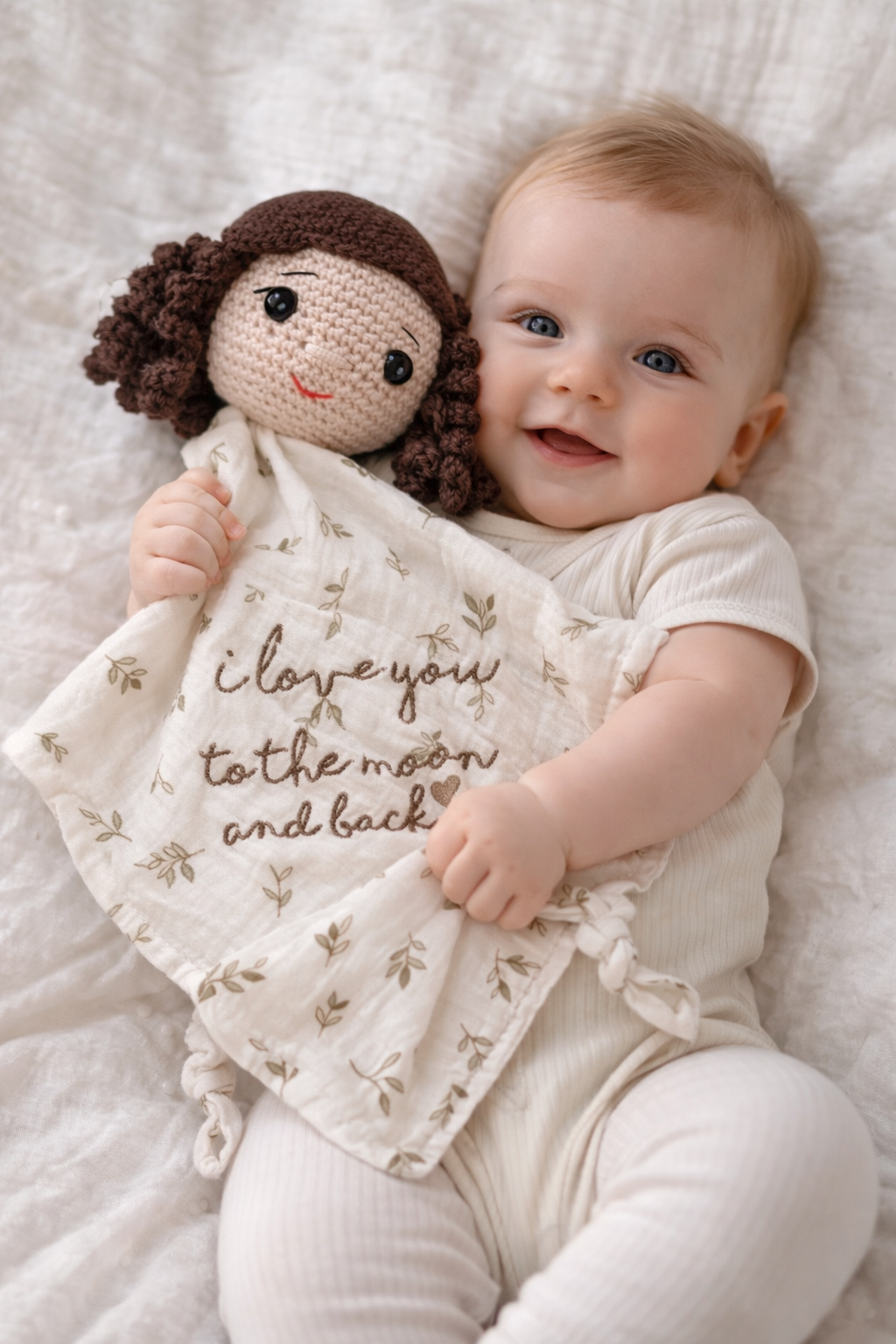 Dou Dou To the Moon Collection– Amigurumi e Musselina com Bordado “I love you to the moon and back - Image 2